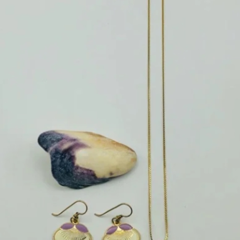 Laurel Burch Plum Blossom: Earrings and Necklace Purple on Gold- RARE & RETIRED! - Picture 5 of 9